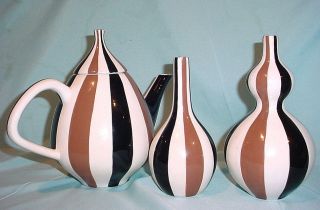 Brown Black Stripes Jonathan Adler Art Pottery Modernist Teapot Vase Happy Home