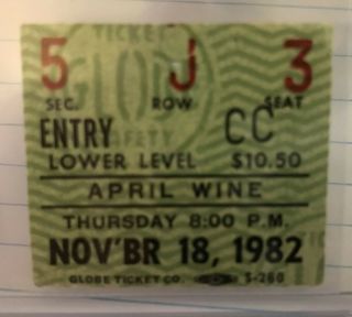 1982 Uriah Heep April Wine Concert Ticket Stub Portland Or Memorial Coliseum Nov