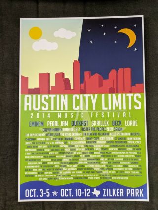 2014 Austin City Limits Festival Poster Acl Music Fest 13x19 Texas Acl 