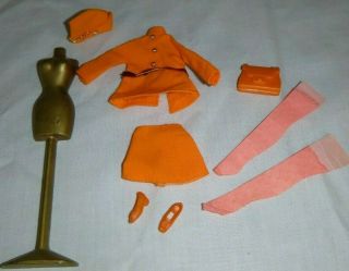 Vtg 70s Topper Dawn Doll Outfit Town N Tailored 819 Orange Suit Hat Complete