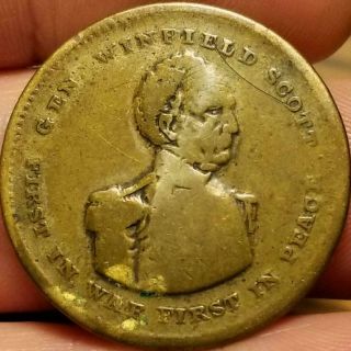1852 Presidential Campaign Political Token Medal Gen.  Scott Graham War & Peace
