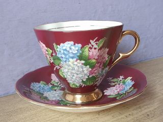 Vintage 1950 ' s England Red Bone china tea cup teacup and saucer 2