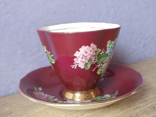 Vintage 1950 ' s England Red Bone china tea cup teacup and saucer 3