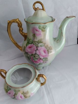 Schwarzenhammer Bavaria Germany Handpainted Porcelain Teapot/sugar Bowl