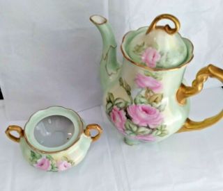 SCHWARZENHAMMER Bavaria Germany Handpainted Porcelain Teapot/Sugar Bowl 3