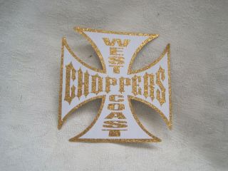 Small Gold Glitter West Coast Chopper Cross Logo Sticker Vinyl Motorbike