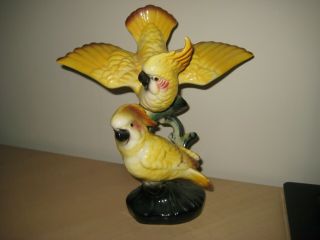 Vtg Mid Century Yellow Maddux Porcelain Cockatoo Birds On Branch Figurine