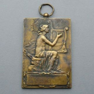 French Medal.  Nude Woman,  Female.  Lyre,  Music.  Art Nouveau.  Pendant By Mattei.