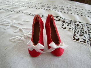 Vintage Madame Alexander Cissy Red Pumps With White Silk Bows - Sweet