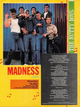 Smash Hits 1981 A4 Page Lyrics Poster E.  R.  N.  I.  E,  Madness,  The Nutty Boys