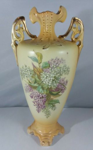 10 1/2 " Robert Hanke Royal Wettina Lilacs Vase Gold Double Handles Austria Rh