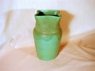Old Muncie Matt Green Over Green Drip Glazed 8in Vase,  Shape 446,  Cnd