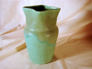 Old Muncie Matt Green over Green Drip Glazed 8in Vase,  Shape 446,  Cnd 2