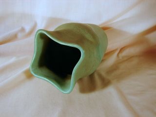 Old Muncie Matt Green over Green Drip Glazed 8in Vase,  Shape 446,  Cnd 3