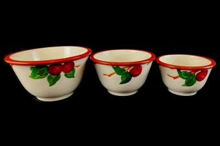 Set Of 3 Vintage Franciscan Pottery Nesting Bowls Hand Decorated Apple Pattern