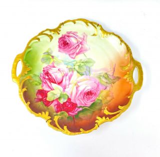 Royal Munich Marseille Z.  S.  & Co.  Bavaria China Plate Handles Pink Roses