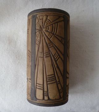 E65 Vintage Art Pottery Vase - Browns W/incised Design Small - Arts & Crafts?