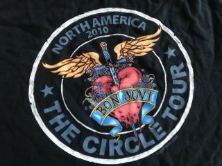 Jon Bon Jovi 2010 Official Concert Tour Circle T - Shirt Size M Dates