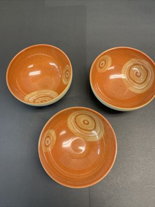 Set Of 3 Denby Fire Chilli Rice Bowls 5” Footed Swirl Dessert Salad Retired