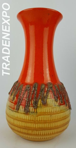 Vintage 1970s Jasba Keramik Orange Vase N608 11 26 West German Fat Lava Era