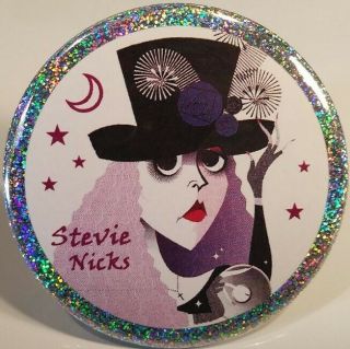 Stevie Nicks Pin Button Caricature Cartoon Drawing Holographic Fleetwood Mac