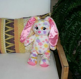 Build A Bear Plush Pastel Flower Easter Bunny Rabbit with Pink Polka Dot Ears 2
