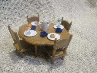 Sylvanian Families Dining Table,  Chairs And Crockery/food