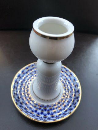 Russian Imperial Lomonosov Porcelain Candlestick Cobalt Net 22k H 4,  5” 2
