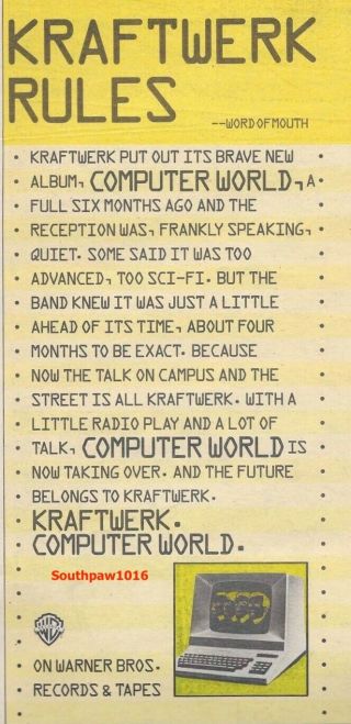 1981 Kraftwerk " Computer World " Album Release Music Industry Promo Ad Print