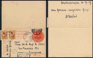 Turkey 1917,  Scarce Ottoman Censored Letter Card From Pera To Smyrne.  Z353