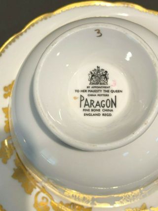 Vintage Paragon Bone China Fruit Center Tea Cup & Saucer Heavy Gold Gilt 3