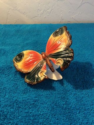 Volkstedt Karl Ens Large Standing Butterfly 1930s Porcelain Orange Gree Germany