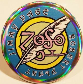 Led Zeppelin Pin Button Page Plant Holographic Rare Jimmy Robert