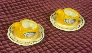Vintage Quimper Pair Chick Egg Cups Chickens French