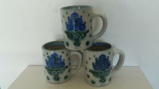 Rare Trio Of M.  A.  Hadley Mugs Bouquet Pattern
