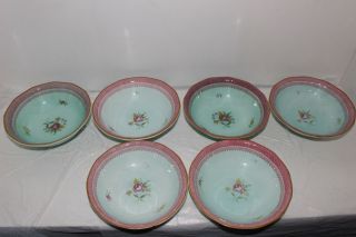 Set Of 6 Vintage Adams Lowestoft Calyx Ware 6.  25 " Cereal Bowls - England