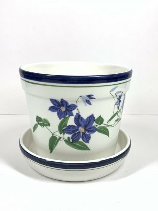 Este Ceramiche Tiffany & Co Planter,  Underplate Clematis Blue Floral Italy 2002