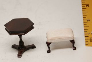 Bespaq Six - Sided Table And Footstool,  1:12 Scale,  Vf,  Table Is 2 " Tall