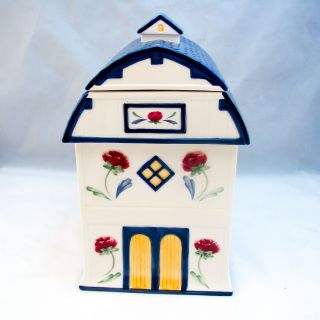 Lenox Poppies On Blue Barnyard Barn/country House Cookie Canister/jar Read