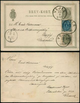 L103 Denmark Postcard Stationery Germany Velje Leipig 1912