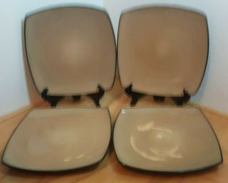 Set Of 4 Gibson Everyday Rave Taupe Square Dinner Plates 10.  75 Inches