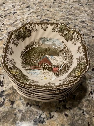 Johnson Bros The Friendly Village Covered Bridge 8 Square Soup Cereal Bowls