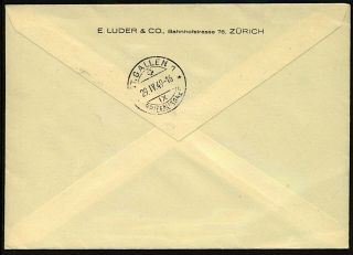 Switzerland 1949 registered airmail cover Lugano to St Gallen with red cross VFU 2