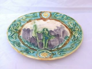 2 ANTIQUE 19TH French Jeanne d ' Arc Joan of Arc Collectable Majolica PLATE 8.  6 