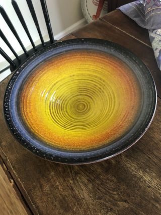 Early American Haeger Pottery Dish Multi Color 12”d Mid Century Pottery Bowl
