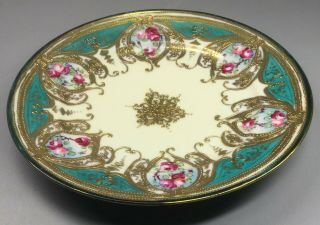 Nippon Porcelain Plate Gold Encrusted Hand Painted Roses - Japan