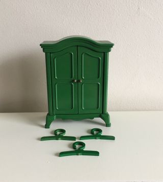Sylvanian Families Vintage Tomy Green Furniture— Wardrobe Cabinet With Hangers