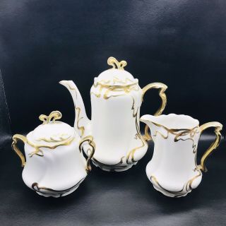 Antique Prov Saxe Es Germany Porcelain Tea Set Teapot Creamer Sugar Bowl