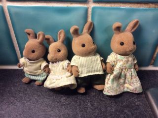 Vintage Sylvanian Families Brown Rabbit Family Figures