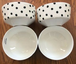 Set Of 4 Kate Spade Primrose Drive Dot Polka Black Bowls Soup Cereal